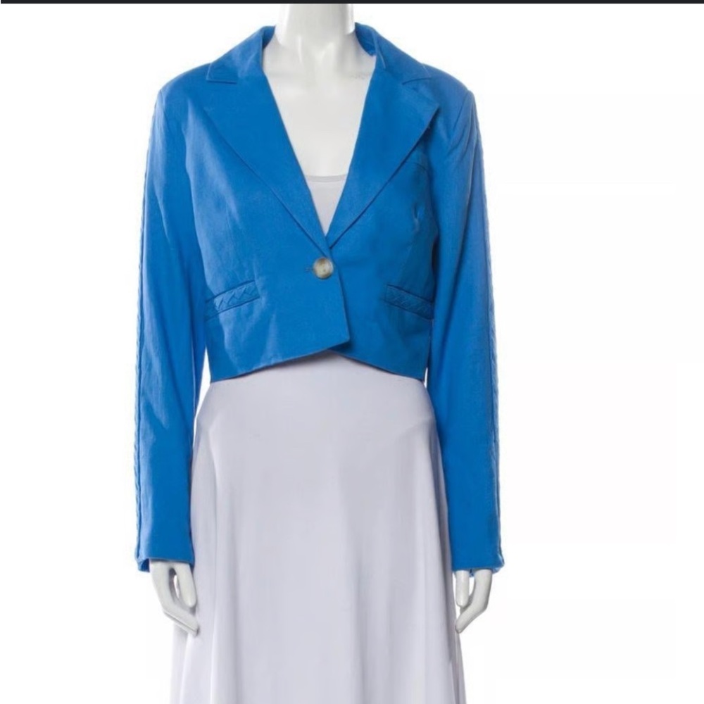NWT Designer Jason Wu Cropped Linen Blazer, Blue, Medium - Picture 10 of 13